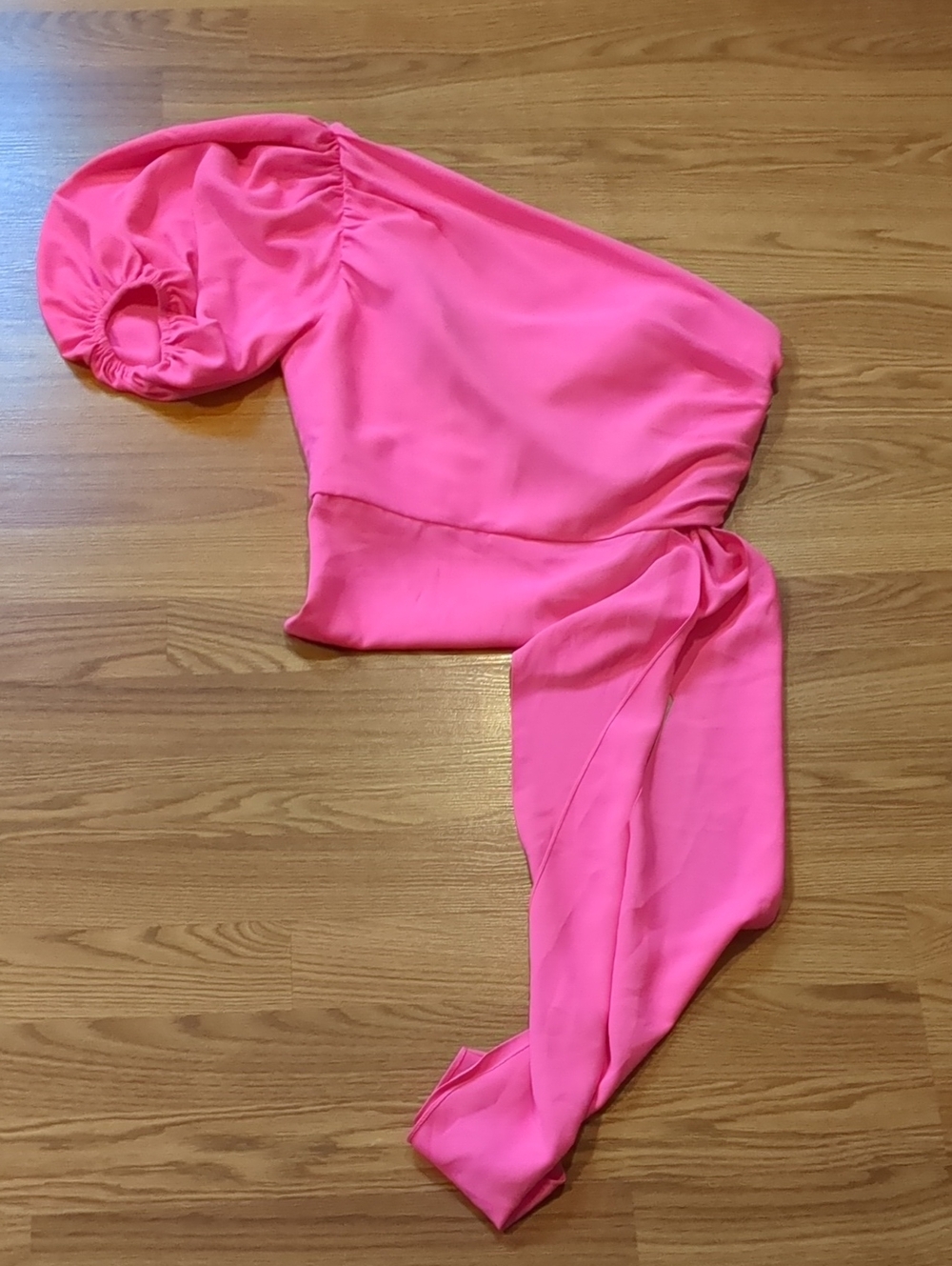 Amanda Uprichard Samba Top One Shoulder Pink Puff Sleeve Sash M